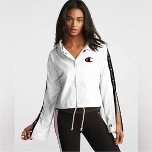 CHAMPION WOMEN'S White CROPPED COACHES JACKET SIZE MEDIUM